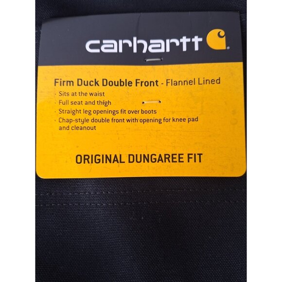 Carhartt Pants Mens 46x30 Black Duck Double Front Flannel Lined Dungaree New - Picture 3 of 12